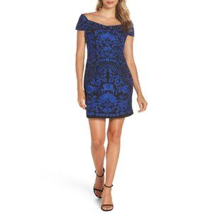 Off-Shoulder Blue Embroidered Dress